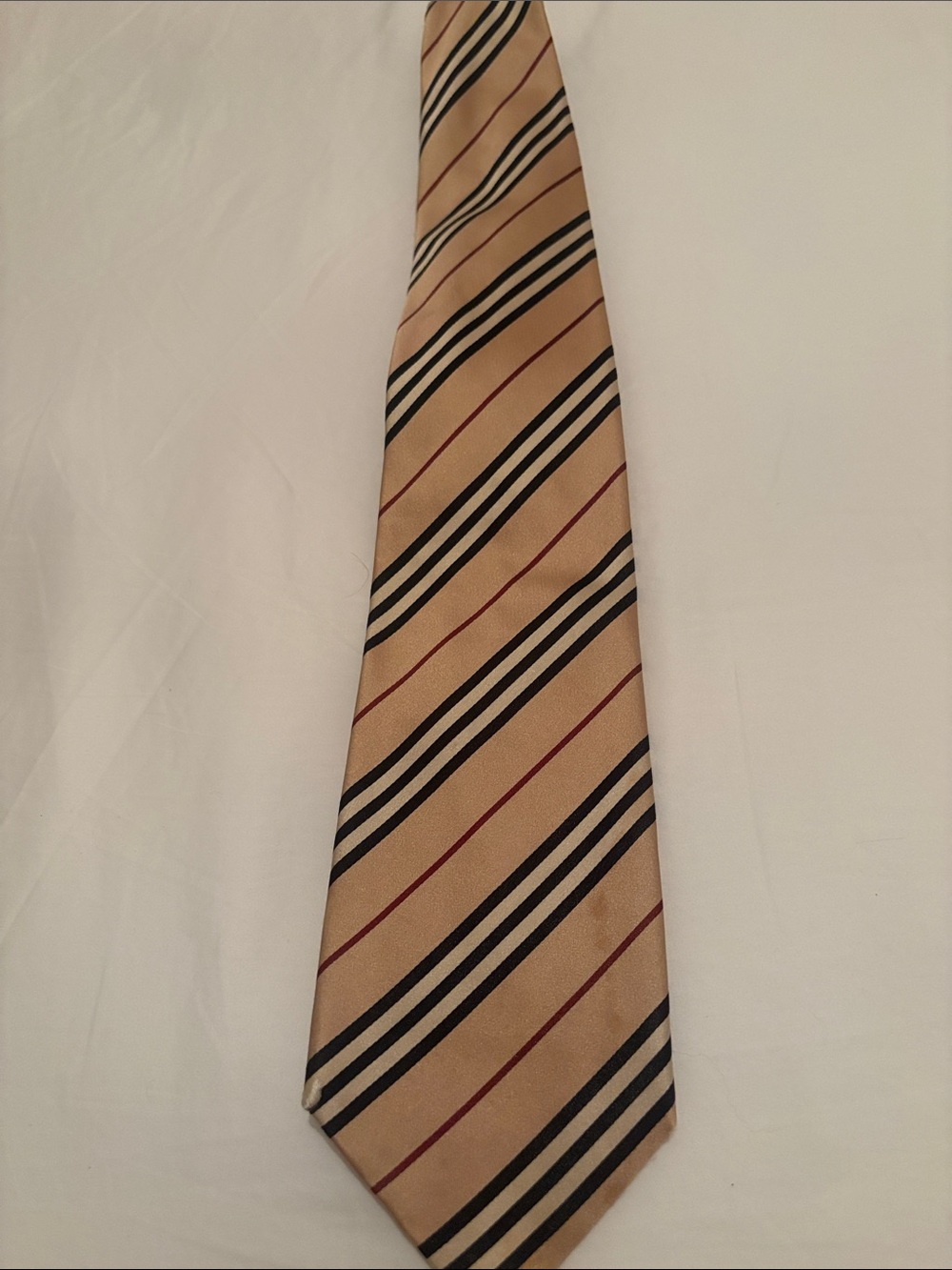 Burberry Classic Striped Men's Silk Tie in Beige with Black & Burgundy Accents